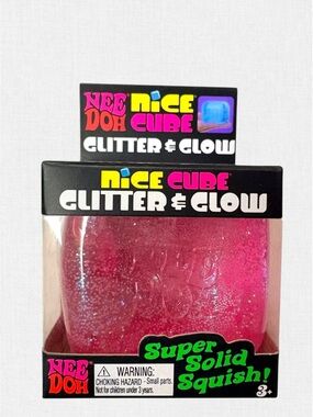 Pink NeeDoh Nice Cube Glitter & Glow Super Solid Squishies Squishy Toy
